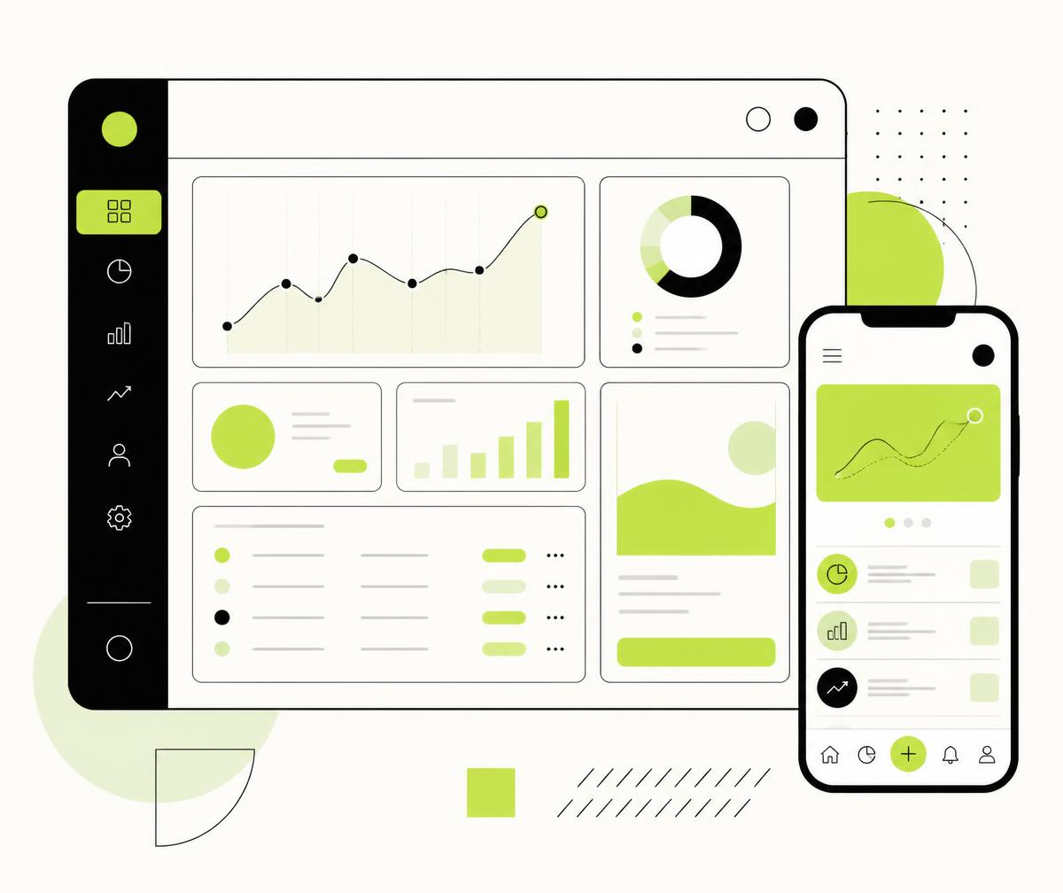 Interface d'une Web App sur mesure créée par Digitaloa, tableau de bord et version mobile
